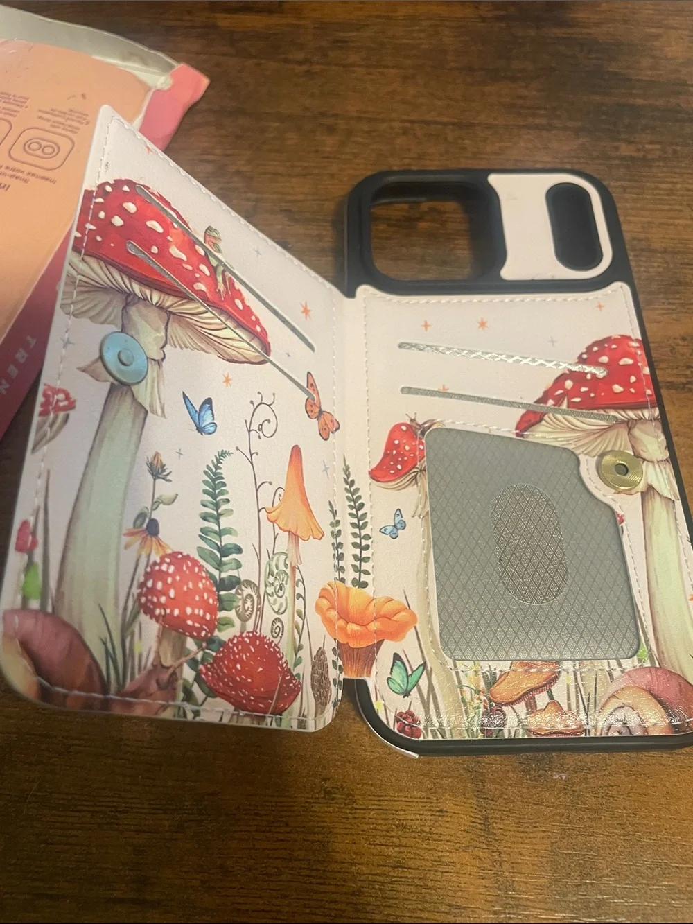 Floral Mushroom Wallet Phone Case with Card Slot - White